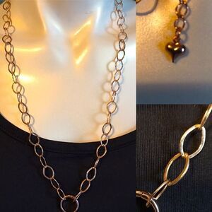 Rose gold flat oblong loop chain with heart dangle